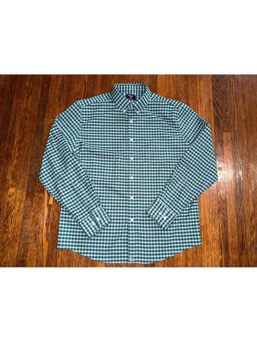 Untuckit Mens Large Flannel Shirt Green White Check Long Sleeve Preppy Button Up